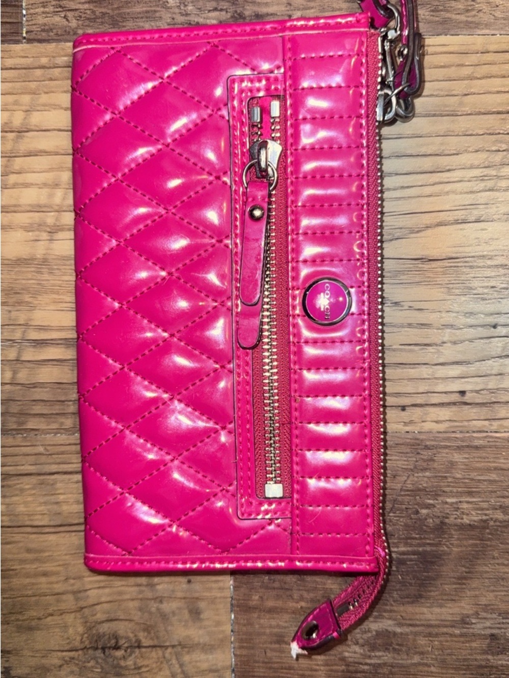 Coach Hot Pink Quilted Wristlet Wallet with Zippered Pocket